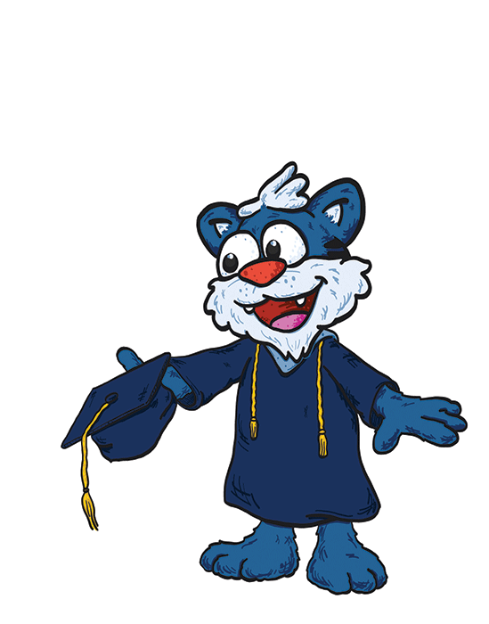 Willie the Wildcat tossing a graduation cap