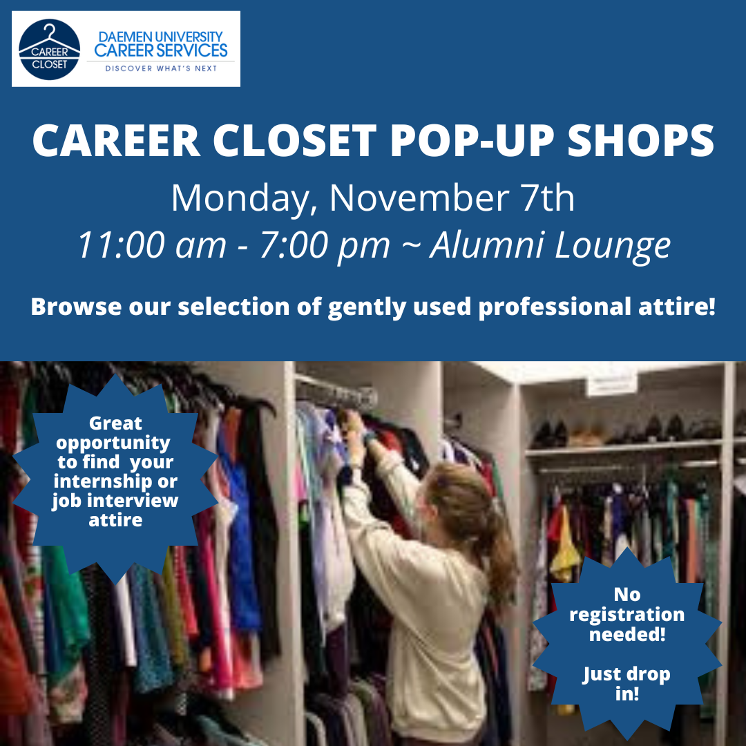 Career Closet Pop-up Shop, Monday, November 7th