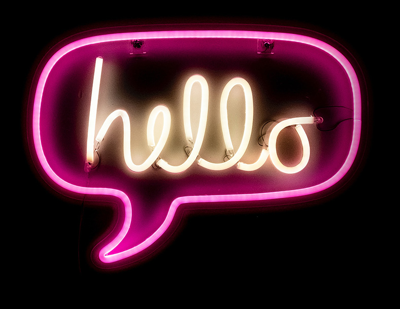 Hello in pink neon sign