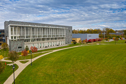Front of Daemen campus with RIC close and Lumsden gym in the distance
