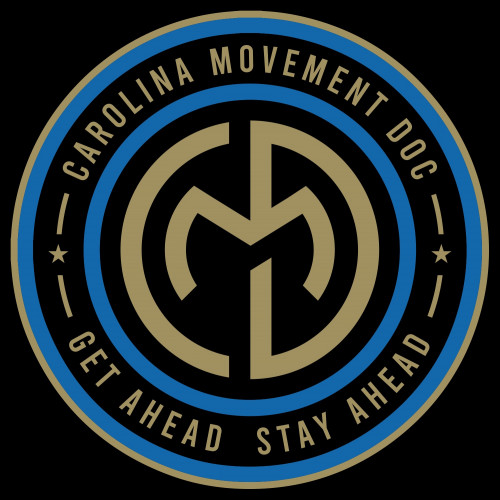 Carolina Movement Doc logo, blue & tan