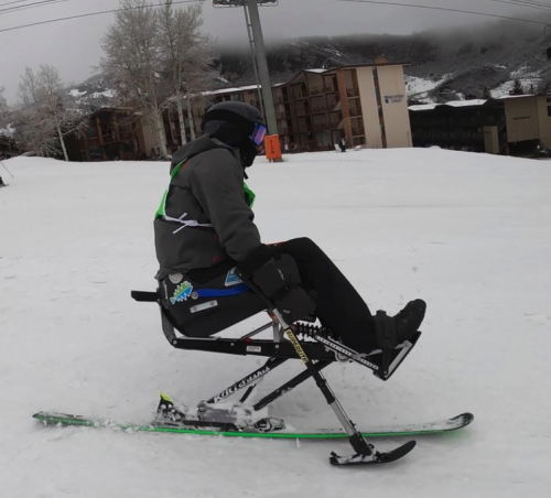 A veteran takes part in skiing at the Winter Sports Clinic