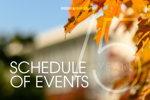 Schedule of Events, fall color leaves with RIC blurry in distance